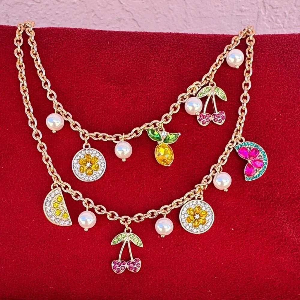 NEW Monet Gold Necklace with Colorful Charms and Pearls